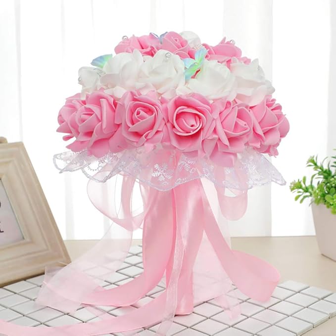 IPOPU 100 Pcs Artificial Rose Flower Heads Real Looking Baby Pink Fake Roses Flowers Foam Blush Roses for DIY Wedding Centerpieces Party Baby Shower Banquet Home Decorations (Pink, Stemless)