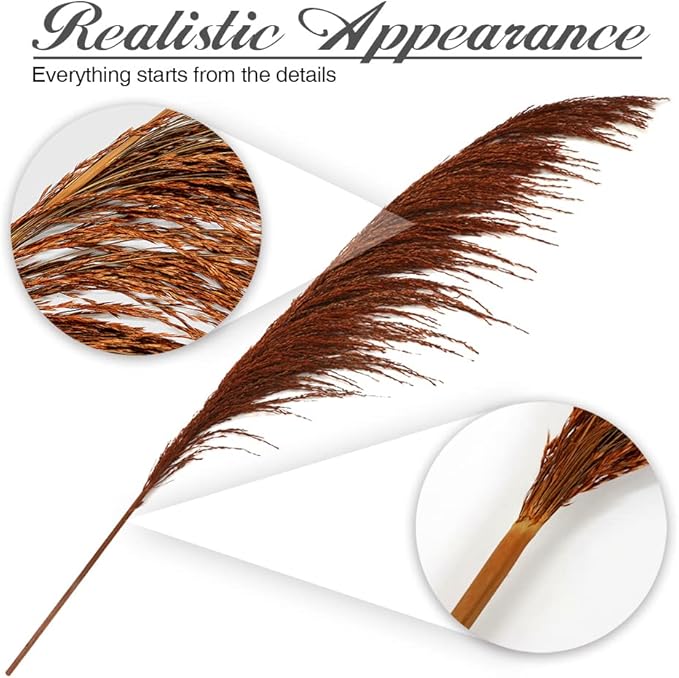 Pampas Grass Decor Tall,Long Pampas, Large Pompas Floral, Elegant Feather Flowers for Wedding Decorations, Living Room Decor (Natural Orange, 6pcs 43.3"(110cm))