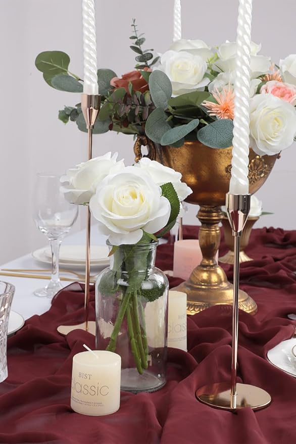 50pcs Roses Artificial Flowers Ivory Silk Roses with Long Stems Fake Flowers for Wedding Bouquet Centerpices Decorations Party Bridal Baby Shower Home Decor