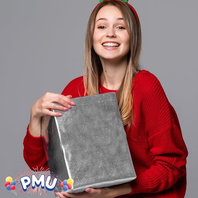 PMU Gift Wrap Mylar Roll Metallic Silver 2-Sided, 48 Inches X 50 Ft Roll 1.4 Mil Highly Reflective Mylar Film, Great for Gifts, Birthdays, Christmas, Baskets, Arts & Crafts