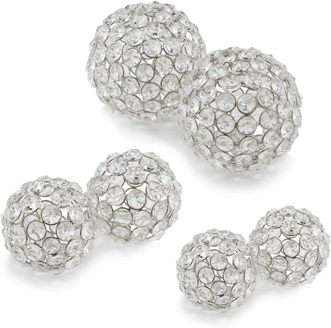 Modern Day Accents 3877 Facetas Perla 3" Silver Cristal & Pearl Spheres - Set of 2, Home Decor, Coffee Table Decor, Decorative Balls, Gem Sphere Ball, Modern Home Decor, Bowl fillers, Gemstone