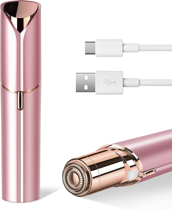 Facial Hair Remover for Women- as Seen on TV Painless Face Shaver -Mini Hair Remover, Electric Razor Shaver Portable Bikini Epilator for Lips, Chin, Armpit, Peach Fuzz, Fingers, Neck, Cheek(Rose Gold)