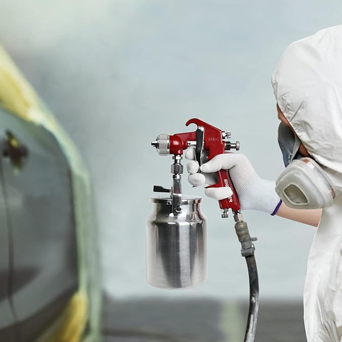 ENDOZER Professional Siphon Feed Spray Gun for Paint, Red Handle, 34 oz -1.8mm Nozzle for a Variety of Low Viscosity Paints(Red)