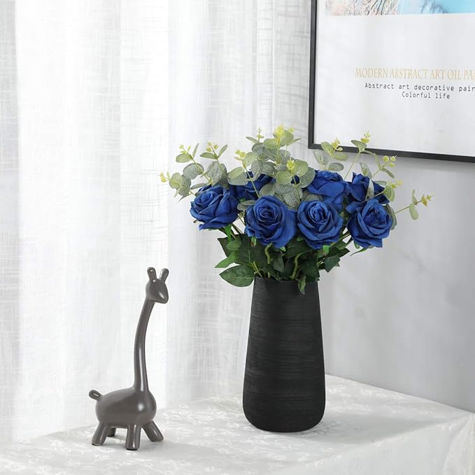 Nubry Artificial Silk Rose Flower Bouquet Lifelike Fake Rose for Wedding Home Party Decoration Event Gift 10pcs (Blue)