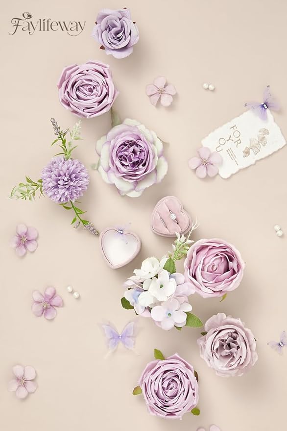 Artificial Flowers, Light Purple Flowers for DIY Wedding Bridal Bouquets, Fake Cake Flowers for Centerpieces,Baby Shower, Table Arrangement, Home Party Decorations
