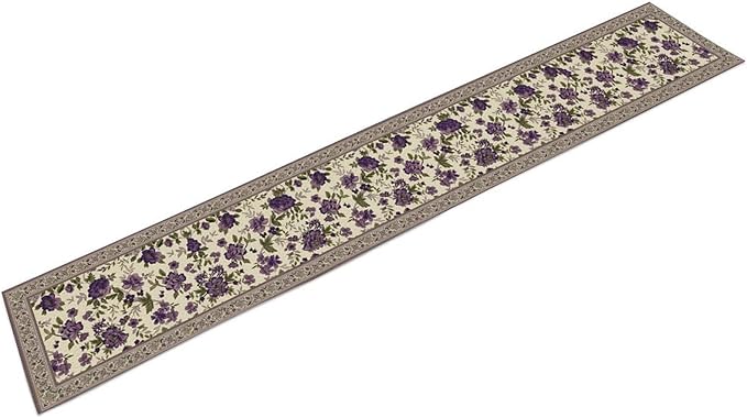 Vintage Floral Table Runner, Elegant Purple Flowers Retro Design Table Runner for Kitchen Dining Holiday Party Decoration, 13x36 Inch