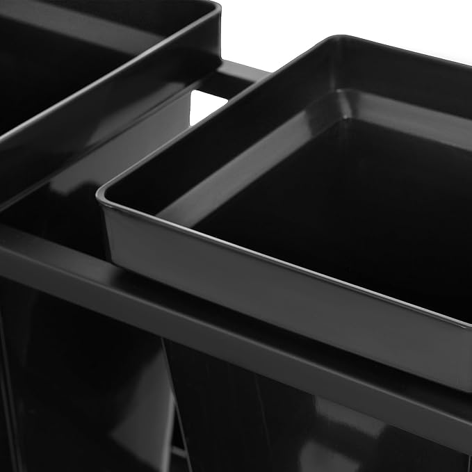 Flower Display Stand with 12 Pcs Buckets 3 Layers Metal Plant Stand Plant Cart Shelf Flower Bucket Rack Stand for Indoor Florist Garden Patio (Black Stand-Black Square Buckets)