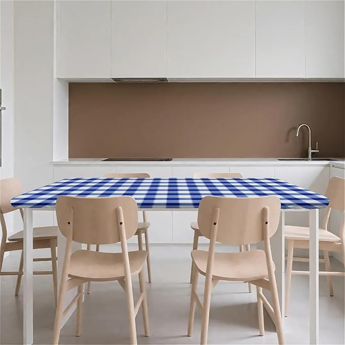 Rectangle Table Cloth Cover Waterproof Elastic Fitted Polyester Fitted Tablecloths for 6 Foot Tables for Indoor,Picnic, Camping, Outdoor (60" x 30",Blue Grid)