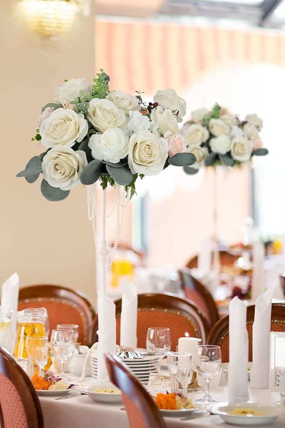 12pcs Roses Artificial Flowers Beige Silk Roses with Long Stems Fake Flowers for Wedding Bouquet Centerpices Decorations Party Bridal Baby Shower Home Decor