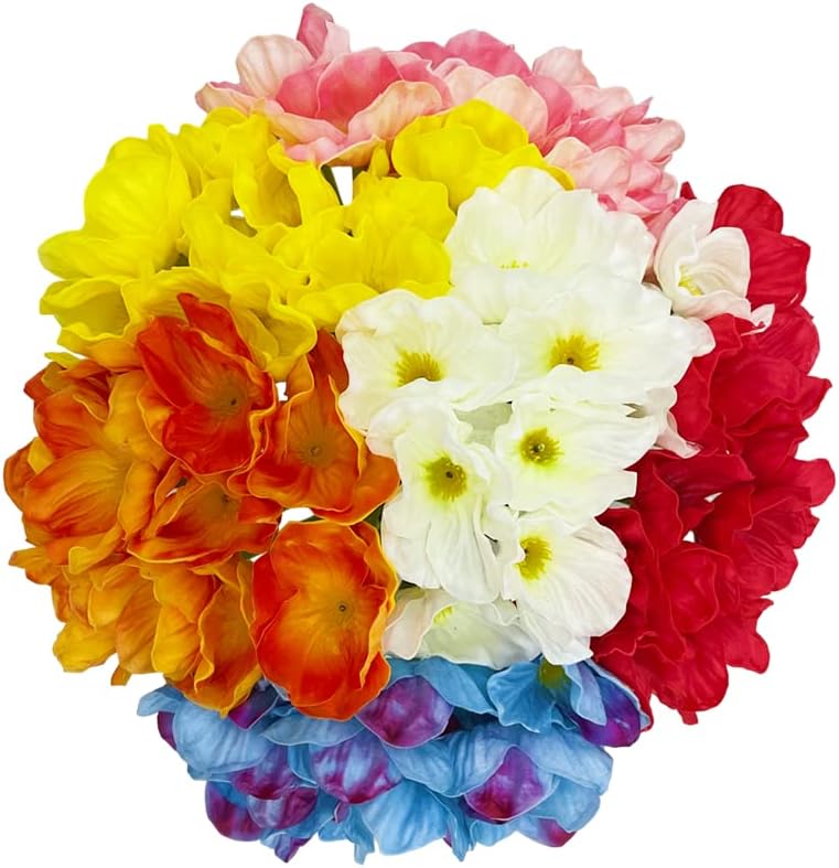 10 PCS High Quaulity Fresh Artificial Mini Real Touch PU/Latex Corn Poppies Decorative Silk Fake Artificial Poppy Flowers for Wedding Holiday Bridal Bouquet Home Party Decor (Blue)