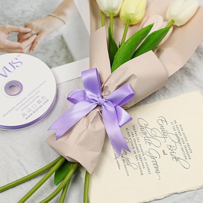 Lilac Satin Polyester Ribbon, 7/8 Inch X 50 Yards, Premium Double Faced Satin Ribbon for Gift Wrapping, Crafts, Wedding Decor, Special Occasions