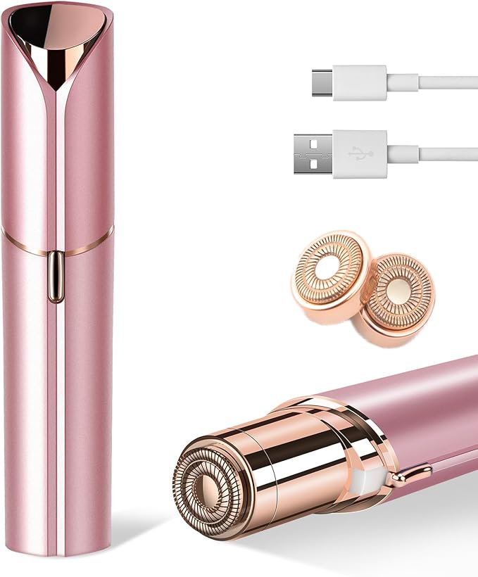 Facial Hair Remover for Women- as Seen on TV Painless Face Shaver -Mini Hair Remover, Electric Razor Shaver Portable Bikini Epilator for Lips, Chin, Armpit, Peach Fuzz,Neck, Cheek(Rose Gold)