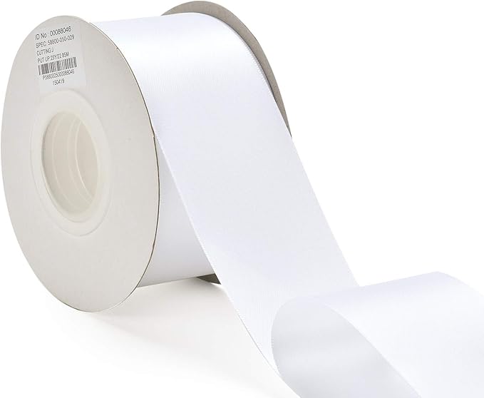 YAMA Double Face Satin Ribbon - 2 Inch 25 Yards for Gift Wrapping Ribbons Roll, White