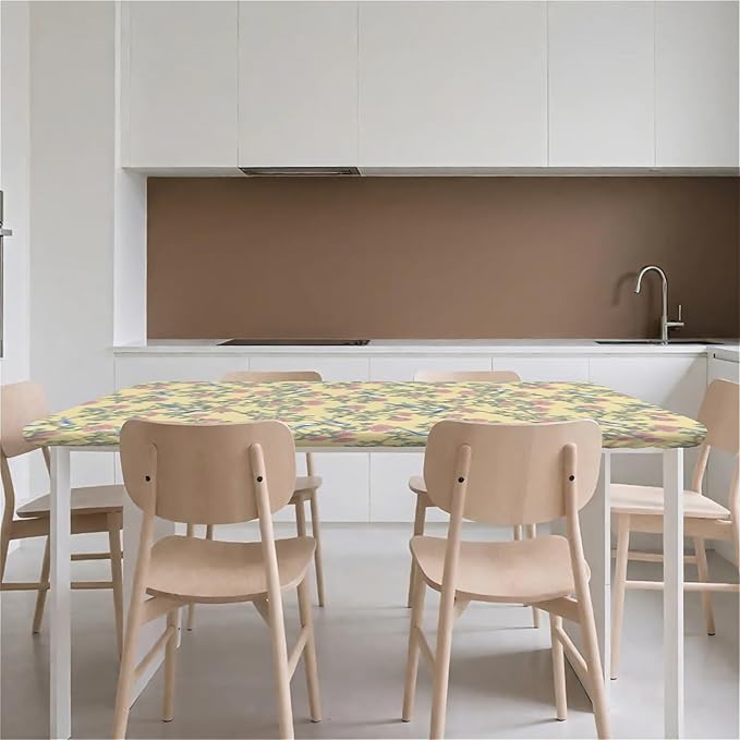 Rectangle Table Cloth Cover Waterproof Elastic Fitted Polyester Fitted Tablecloths for 6 Foot Tables for Indoor,Picnic, Camping, Outdoor (72" x 30",Bird)