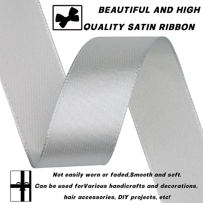 7/8 Inch 30 Yards Silver Satin Craft Ribbon-Single Face Polyester Ribbon for Handmade Roses,Gift Wrapping,Timeless Flower,Bouquets,Wedding and Party Decoration