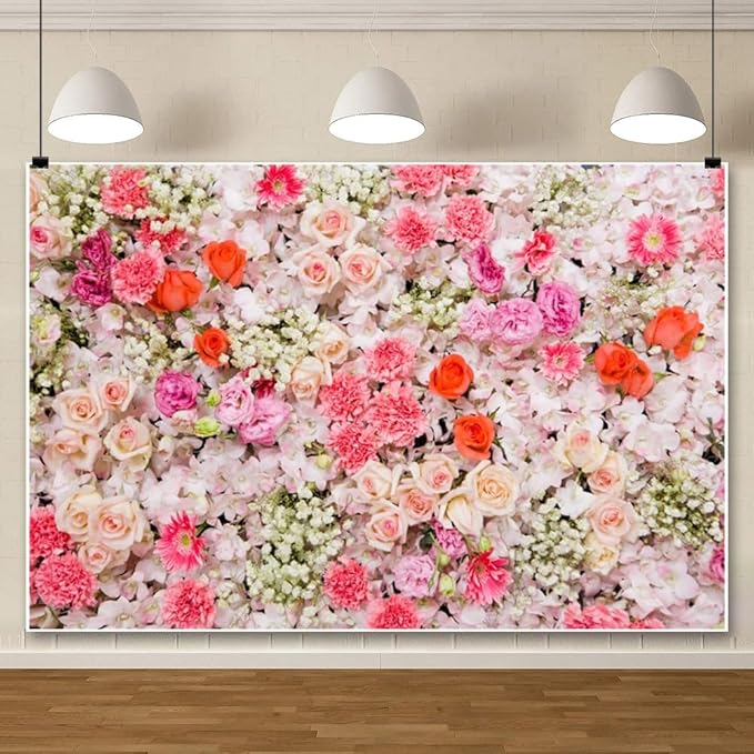 Leowefowa Floral Wall Backdrop for Spring 8x6.5ft Vinyl Pink Rose Flowers Photography Background Wedding Bridal Baby Shower Birthday Party Decorations Photo Studio Booth Props Banner
