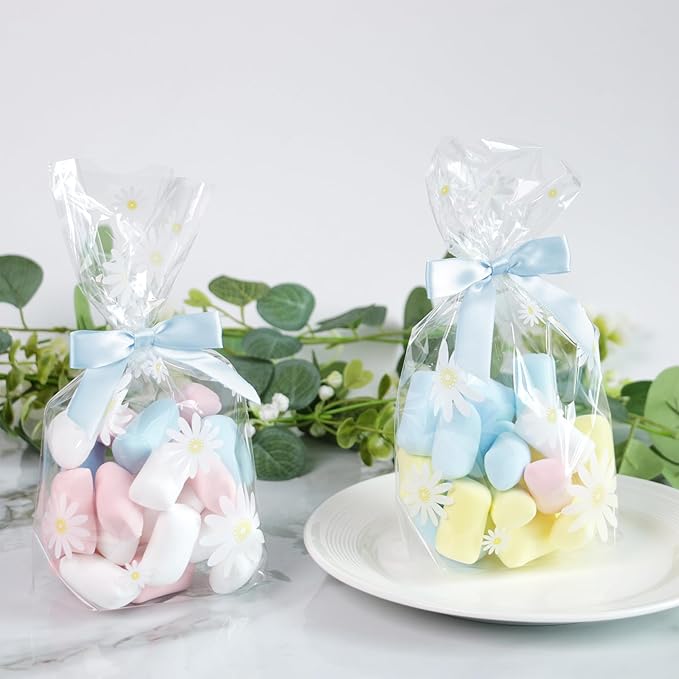 50 PCS Light Blue Twist Tie Bows 2.5" Satin Ribbon Bows Decor for Gift Wrapping Craft Treat Bags Cake Pop Basket, Wedding Baby Shower Birthday Party Favors