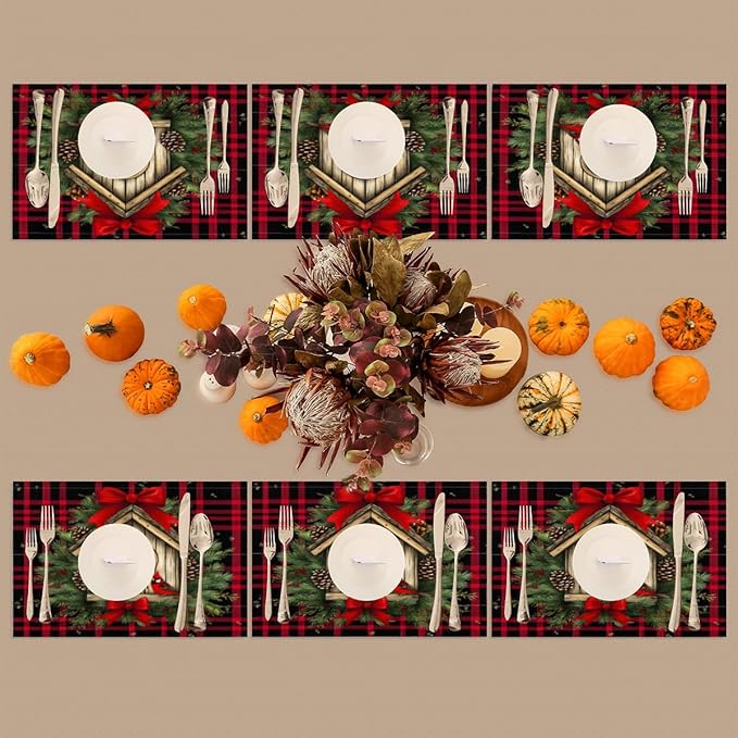 Christmas Art Waffle Cardinal Placemats Set of 4 PVC Vinyl Non Slip Table Mats Heat Resistant Place Mats Washable Wipeable Dining Table Mat for Kitchen Decor Party Indoor Outdoor Decorative Gift