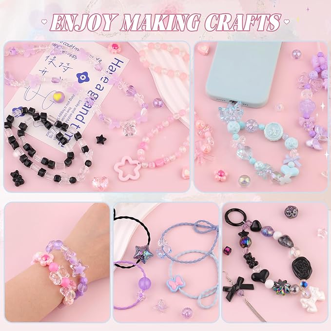 Assorted Acrylic Beads, 200-260PCS Black Cute Beads for Bracelet Making, GummyBear Bow Flower Candy Kawaii Charms for Jewelry Making DIY Necklace Keychain Phone Charm Christmas Gift