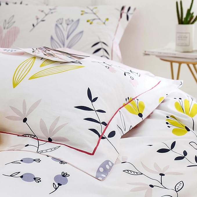 HighBuy Girl Comforter Sets King White Pink Floral Bedding Comforter Set King 3 Piece Flower Comforters Fluffy with 2 Pillowcases,Cottagecore Botanical Bedding Comforter Sets