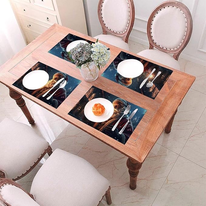 PVC Placemats Set of 6 Wipeable Table Mats Washable Heat Resistant Non Slip Vinyl Dining Table Mat for Kitchen Indoor Outdoor Patio Farmhouse Place Mats Vintage Christmas Santa Claus Decorative