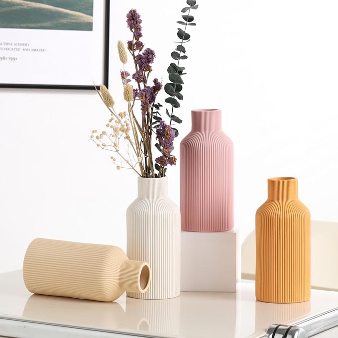 Ceramic Vase for Decor,Minimalist Modern Farmhouse Decorative,Small Flower Vase for Pampas Grass,Table,Shelf Bookshelf Decor,Mantel,Entryway Decoration and Centerpieces(8 inch,Orange)