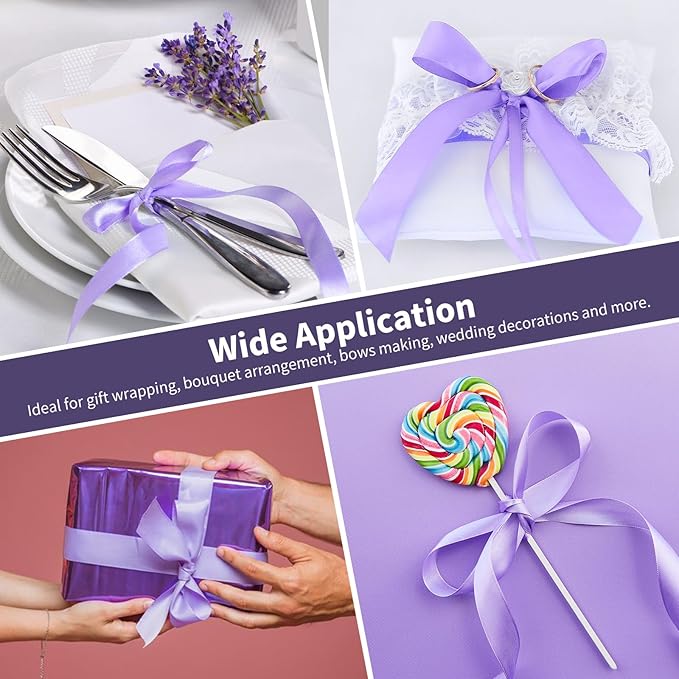 1-1/2 Inch Wide Lavender Purple Satin Ribbon, 50 Yards Solid Polyester Fabric Ribbon for Roses Making, Gift Wrapping, Christmas, Wedding Decorations, Crafts, Bows