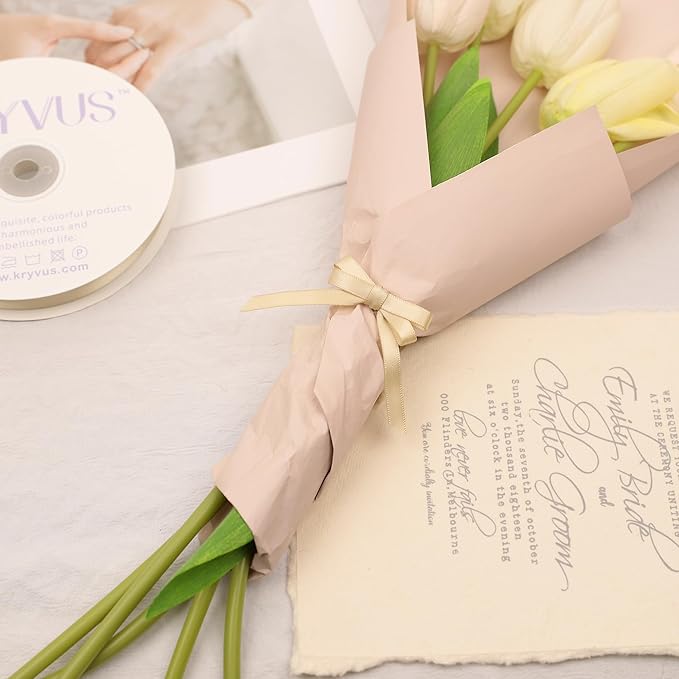 Beige Satin Ribbon, Double Faced 1/4 Inch X 25 Yards Beige Ribbon, Premium Satin Ribbon for Gift Wrapping, Crafts, Hair Bow Making, Sewing, Flower Bouquet, Wedding Party Decor