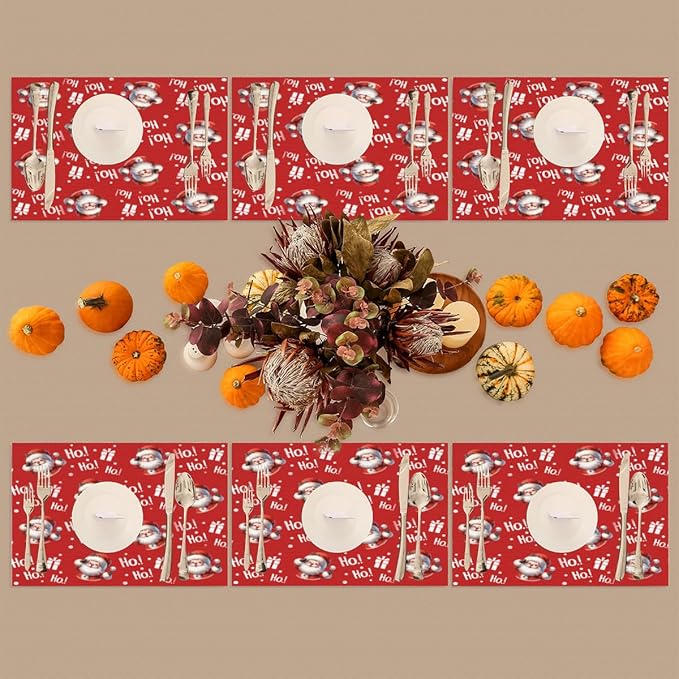 Christmas Xmas Ho Santa Claus Placemats Set of 1 PVC Vinyl Non Slip Table Mats Heat Resistant Place Mats Washable Wipeable Dining Table Mat for Kitchen Decor Party Indoor Outdoor Decorative Gift