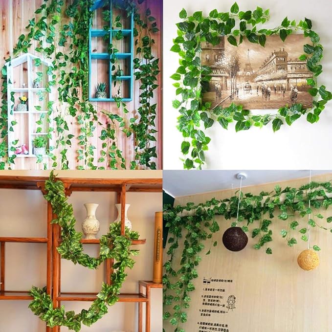 168 feet Artificial Vines Greenery Garland Fake Hanging Leaves Faux Foliage Plants for Wedding Party Garden Home Kitchen Office Wall Decorations (Scindapsus/24 Strands)