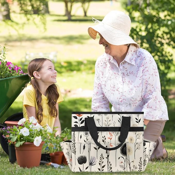 Garden Tool Bag Organizer Garden Tote Bag with Pockets Flowers Herbs Plant Tool Storage Organizer Gardening Tool Kit Holder 13" x 6.8" x 2.8"