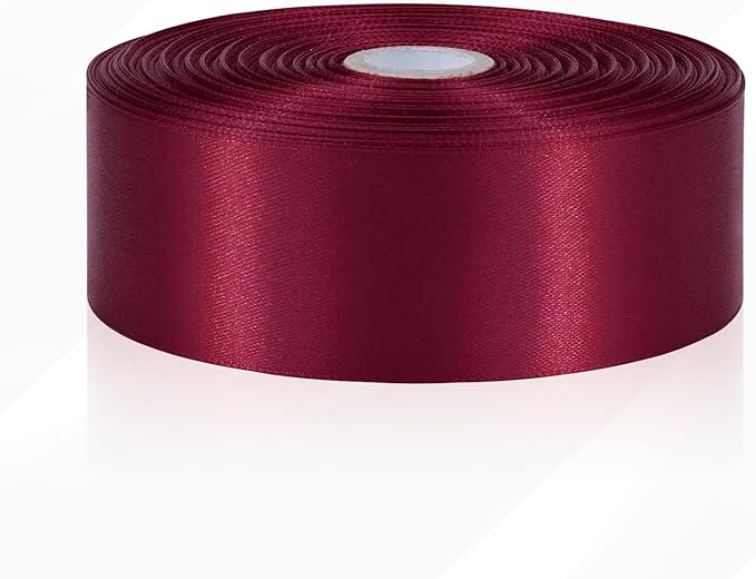 60 Yards Wine Red Satin Ribbon 1-1/2 Inch, Solid Burgundy Polyester Fabric Ribbon for Gift Wrapping, Crafts, Flower Bouquet, Wedding, Festival, Christmas, Halloween