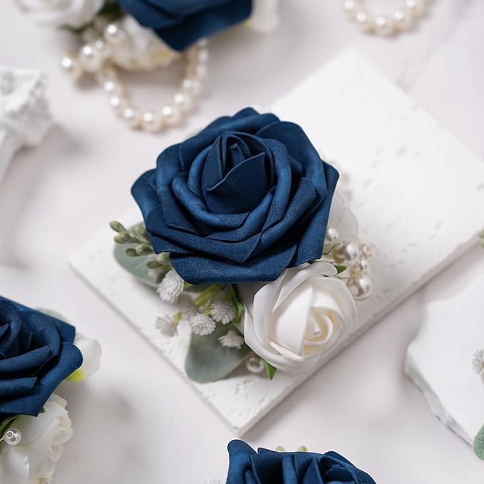 Meldel Blue Wrist Corsage,Set of 6, Prom Wrist Flower Girl/Mother Corsages Wristlet Perfect for Bride Bridesmaids Wedding Guests Hand Flower, Party, Homecoming, Ceremony Anniversary