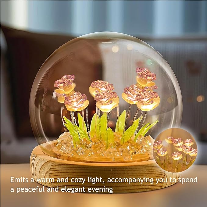 Rose in A Glass Dome Night Light - Valentines Day Gifts for Her, Birthday Gifts for Women, Battery-Powered