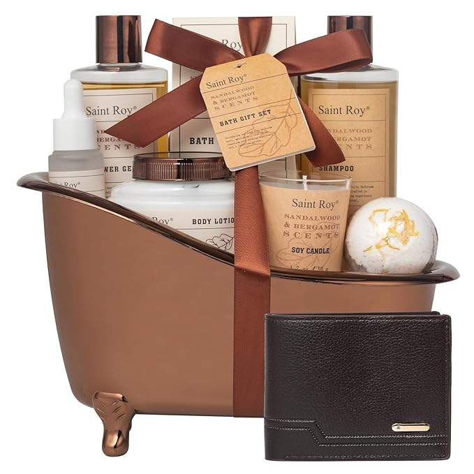 Fathers Day Gifts for Men Dad Birthday Gifts Spa Kit Cedar & Bergamot Scents Bath Gift Set and Shower Gift Bath and Body Gift Basket Set Mans Gifts Bath Spa Kit Spa Baskets, Home Spa Care Men Gift set