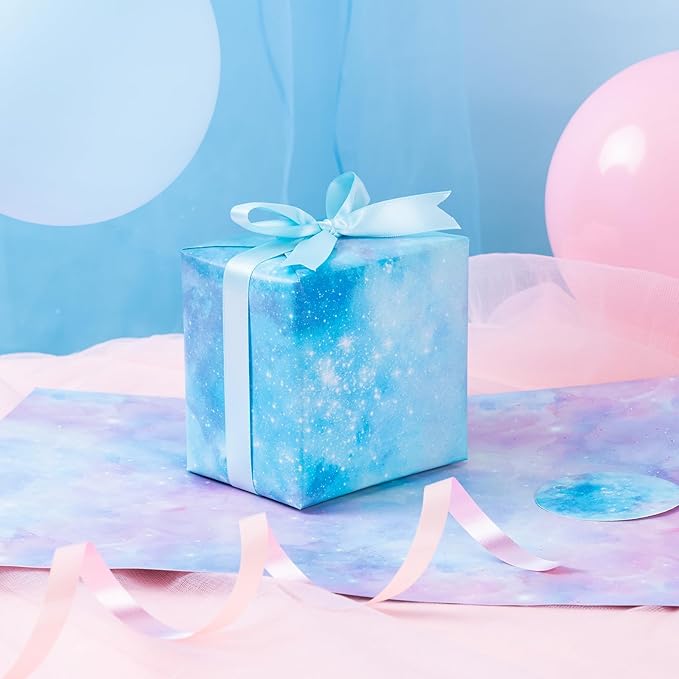 WRAPAHOLIC Wrapping Paper Sheet - 12 Sheets Folded Flat with 12 Gift Tags, Pink-Blue Gradient Design for Party, Baby Showers - 19.7 Inch X 27.5 Inch Per Sheet