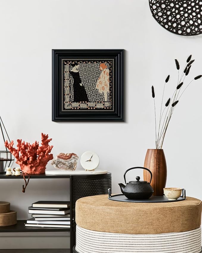 Vintage Framed 3D Textured Wall Art 16x16 Modern Vintage Geometric Silhouette Design, Sandstone Surface Abstract Retro Patterns Decorative Black Frame, Home Hallway Office Decor