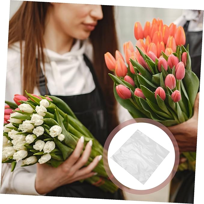 SHERCHPRY 100pcs Transparent Cellophane Wrapping Paper for Floral Bouquets Clear Wrap Easy to Trim DIY Flower Arrangement Film for Presentation and Craft Use