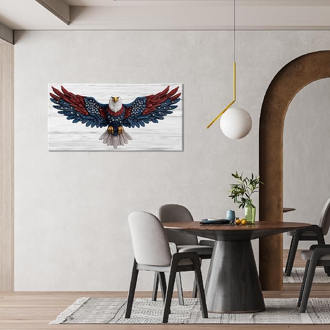 IDAFU Bald Eagle Canvas Wall Art USA Eagle Wall Décor -Patriotic Red Blue Flag Painting,USA Independence Day & 4th of July Décor,Ready to Hang for Living Room, Bedroom, Office, Dorm 58L x28W