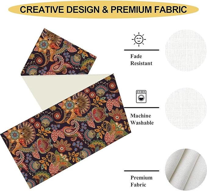 Paisley Table Runner, Rustic Vintage Farmhouse Abstract Boho Floral Leaf Print Table Decor for Home Kitchen Dining Patio Holiday Party Indoor Outdoor Table Decorations 13x36 inch
