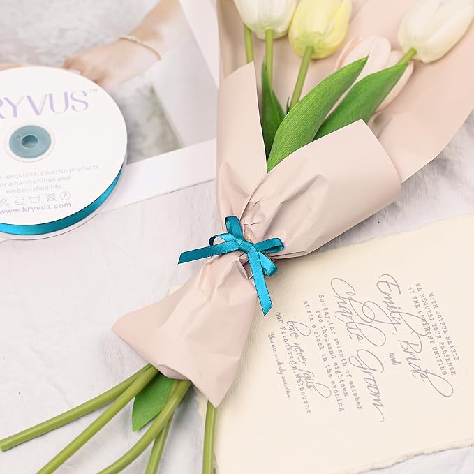 Turquoise Blue Satin Ribbon, Double Faced 1/4 Inch X 50 Yards Turquoise Ribbon, Premium Satin Ribbon for Gift Wrapping, Crafts, Hair Bow Making, Sewing, Flower Bouquet, Wedding Party Decor