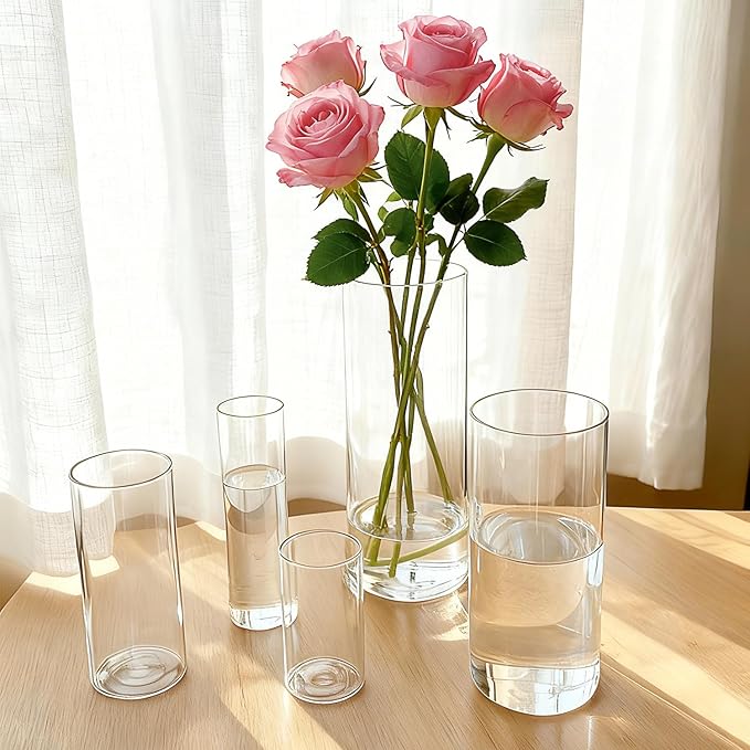 Cylinder Glass Bud Vases Set of 30 Clear Flower Vase for Centerpieces Shelf, Modern Small Vases for Living Room Bedroom Office Home, Decor for Wedding House Warming Party