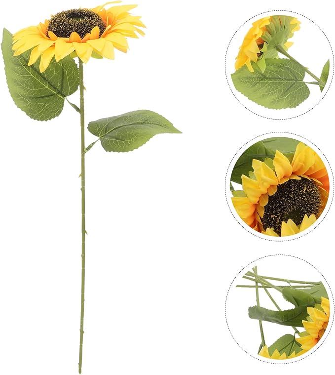 LOGOFUN 6PCS Realistic Sunflowers Artificial Flowers with Stems for Home Garden Decor Wedding Festival Party Arrangement