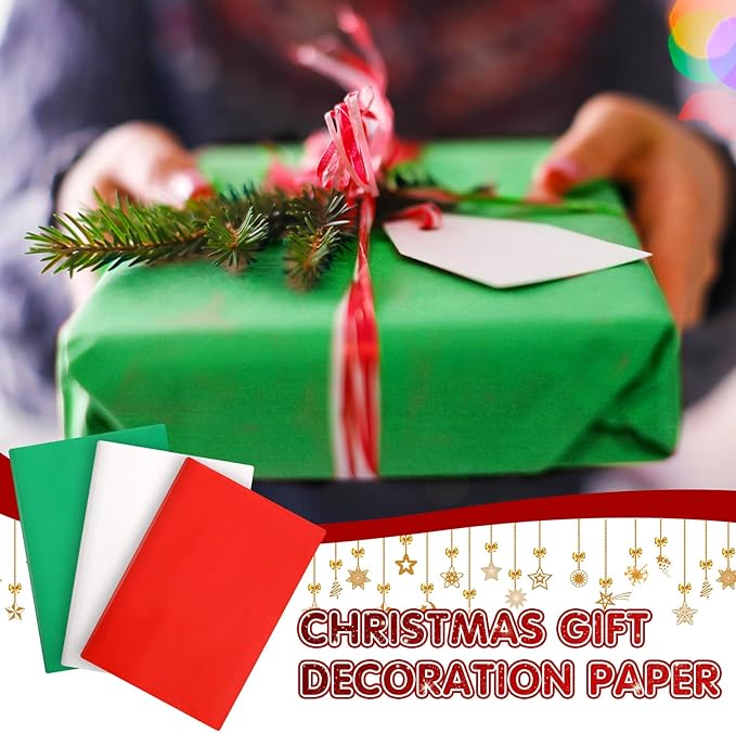 Tatuo 600 Sheets Christmas Tissue Papers Bulk 20 x 14 Inch Red Green and White Christmas Gift Wrapping Paper DIY Presents Arts Crafts Xmas Gift Bags Boxes Holiday Party Favor Supplies