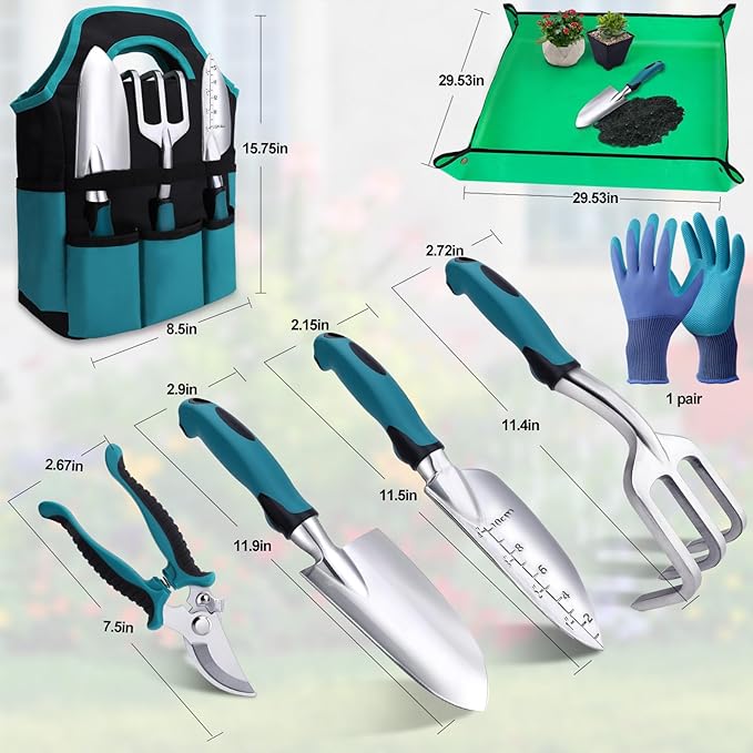 Kynup Garden Tools, Gardening Gift 7-Piece for Women, Gardening Hand Tools Set with Rust-Proof, Stainless Steel, Aluminum Alloy Material, Ideal Gardening Supplies, Essentials, Garden Stuff