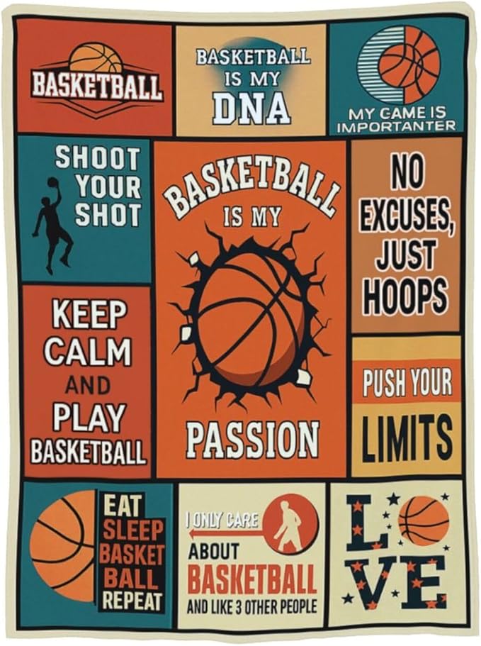 Basketball Blanket for Boys Basketball Sport Throw Blanket Soft Cozy Fleece Fuzzy Stuffed Plush Flannel Gifts for Girls Women Kids Adults 50"X60"