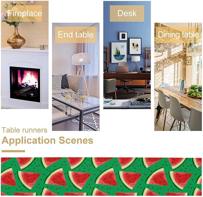 Watermelon Table Runner,Summer Fruit Tropical Birthday Party Decoration Dining Room Home Kitchen Table Decor 13 x 70In