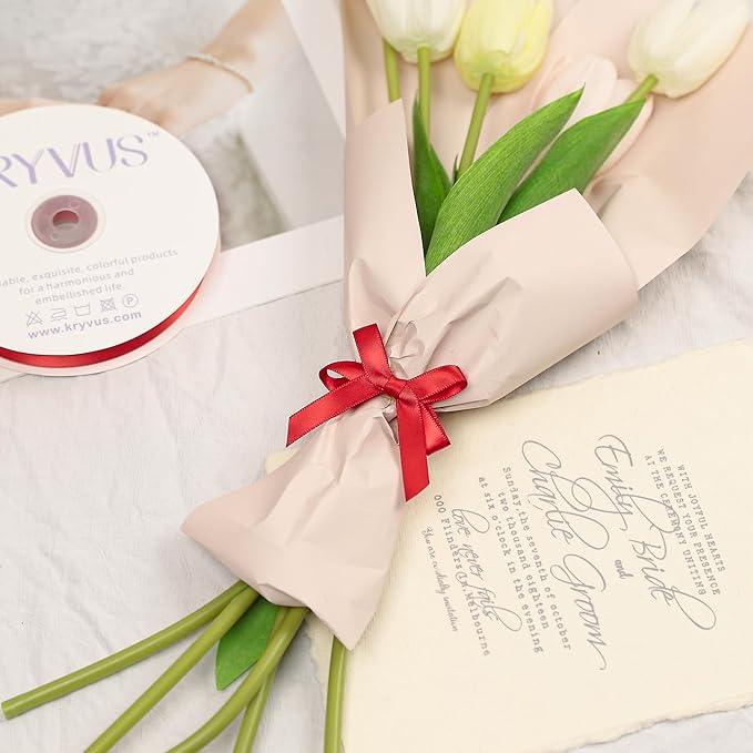 Red Satin Ribbon, Double Faced 3/8 Inch X 25 Yards Red Ribbon, Premium Satin Ribbon for Gift Wrapping, Crafts, Hair Bow Making, Sewing, Flower Bouquet, Wedding Party Decor