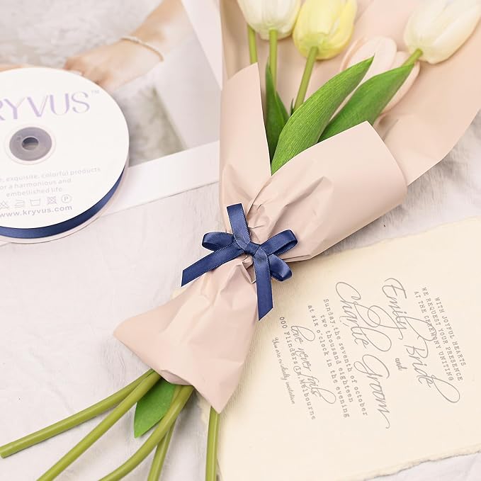Navy Blue Satin Ribbon, Double Faced 3/8 Inch X 25 Yards, Premium Polyester Satin Ribbon for Gift Wrapping, Crafts, Wedding Decor