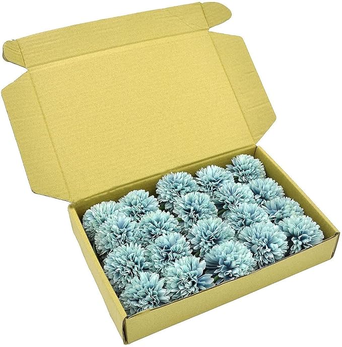 20Pcs Artificial Fake Flower Plants Silk Chrysanthemum Ball Hydrangea Arrangements Wedding Bouquets Decor Home Kitchen Garden Party Table Floral Centerpieces DIY (White&Blue)